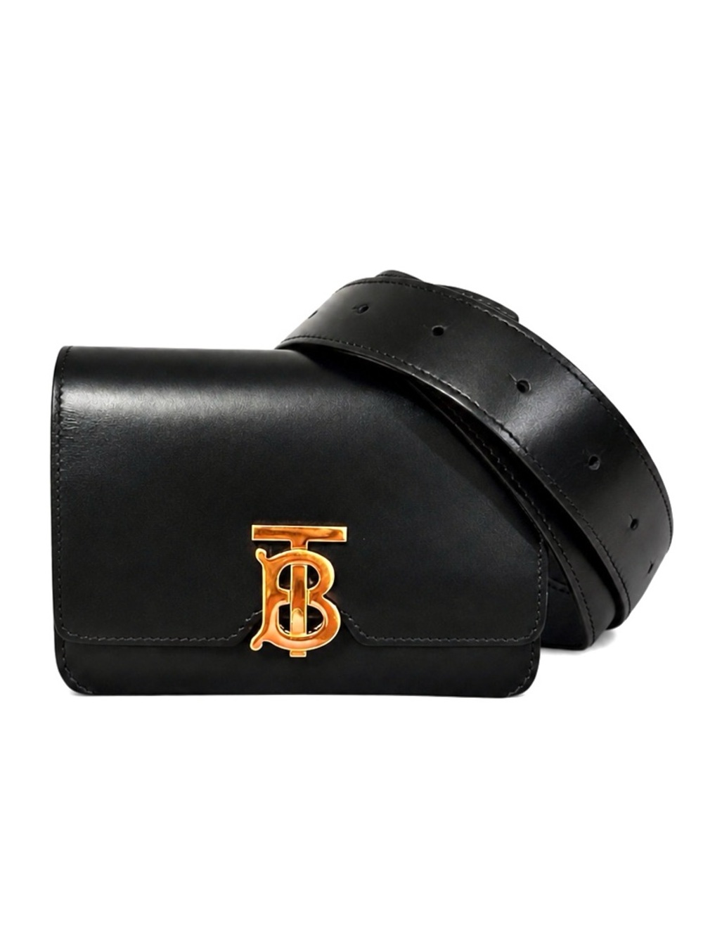 BURBERRY TB Black Smooth Calfskin Belt Bag / Bum Bag LIKE NEW